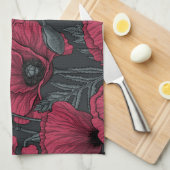 Papavers in Viva Magenta Theedoek (Quarter Fold)