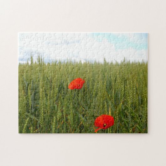 Papavers in Wheat Field Photo Puzzle met Gift Box Legpuzzel (Horizontaal)