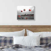 Papavers in zwart, wit en rood canvas afdruk (Insitu (Slaapkamer))
