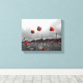 Papavers in zwart, wit en rood canvas afdruk (Insitu (Houten vloer))
