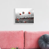 Papavers in zwart, wit en rood canvas afdruk (Insitu (Woonkamer))
