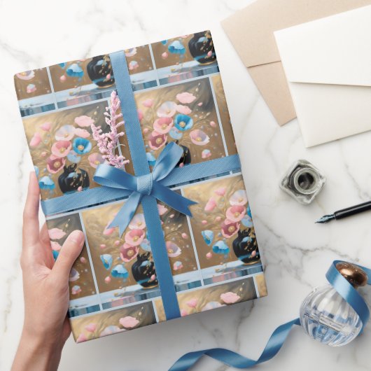 Papavers in zwarte vaas cadeaupapier (Geschenken)