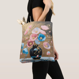 Papavers in zwarte vaas tote bag