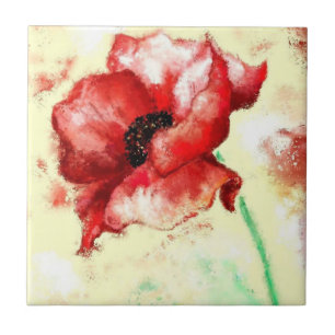 Papavers keramische Tegel - Kunst schilderen Tegeltje