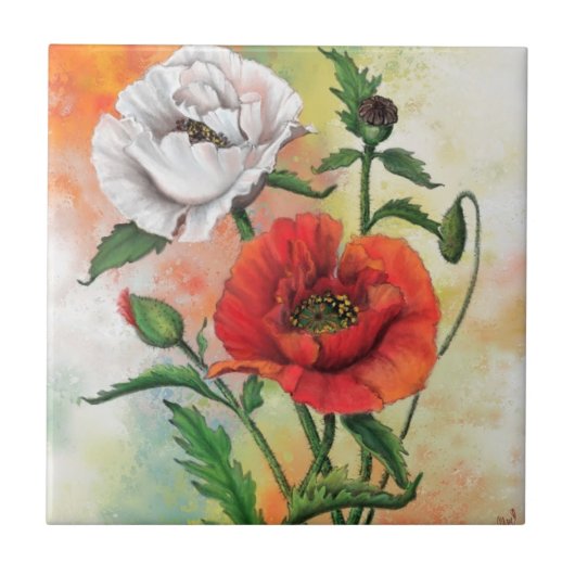 Papavers Keramische Tegel Tegeltje (Voorkant)