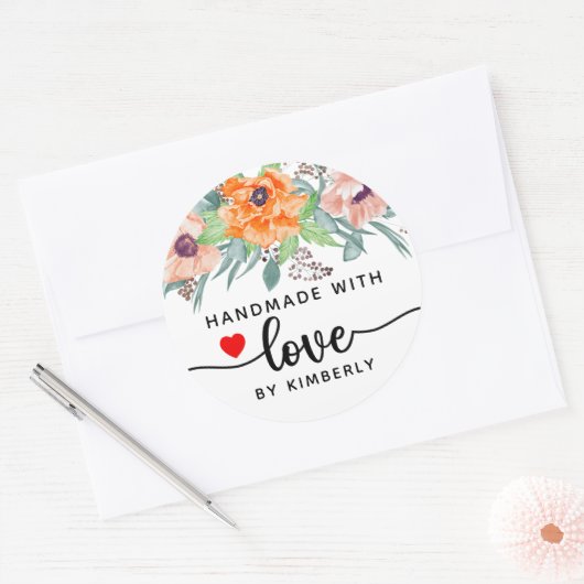 Papavers met liefde ronde sticker (Envelop)