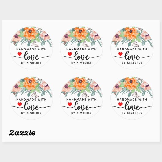 Papavers met liefde ronde sticker (Vel)