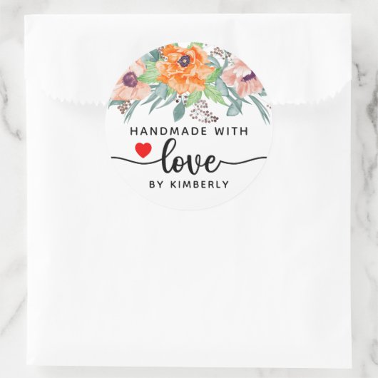 Papavers met liefde ronde sticker (Tas)