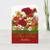Papavers met Loriket Parrot en naam Birthday Kaart (Voorkant)