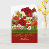 Papavers met Loriket Parrot en naam Birthday Kaart (Gele Bloem)