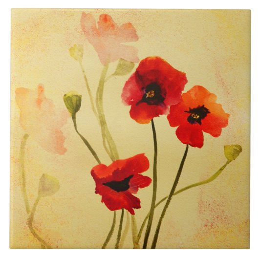 Papavers met schaduwen stapelen, niet-ondertekende tegeltje (Voorkant)