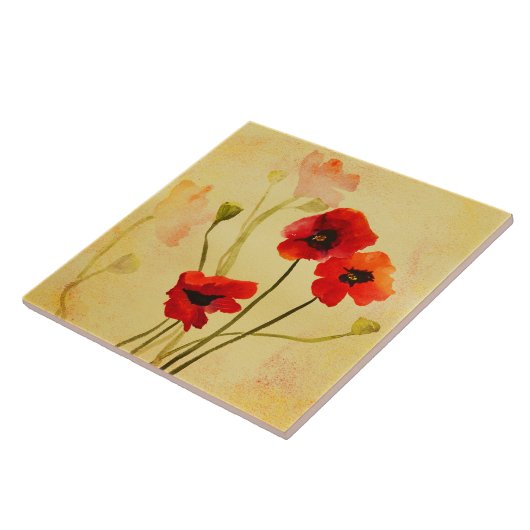 Papavers met schaduwen stapelen, niet-ondertekende tegeltje (Zijkant)