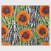 Papavers met zwart-wit patronen cadeaupapier (Vlak)