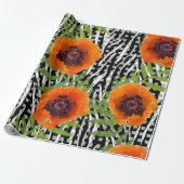 Papavers met zwart-wit patronen cadeaupapier (Uitgerold)