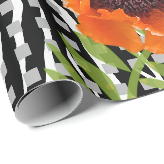 Papavers met zwart-wit patronen cadeaupapier (Rol Hoek)