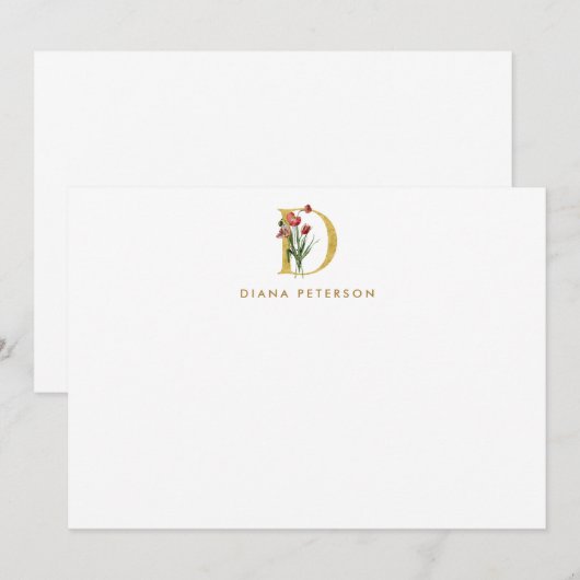 Papavers Monogram Gold Letter D Persoonlijk Notitiekaartje (Voorkant / Achterkant)
