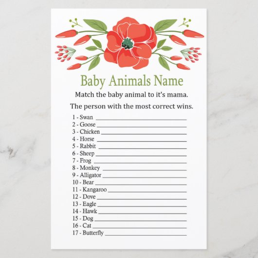 Papavers naam babydieren (Voorkant)