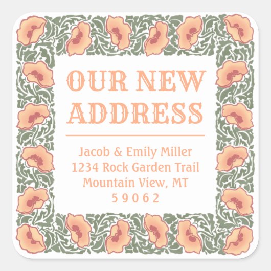  papavers Onze nieuwe adresenvelop afdichtingen Vierkante Sticker (Voorkant)