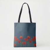 Papavers op Blauwgroen Tote Bag (Voorkant)