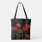Papavers op zwart tote bag (Achterkant)