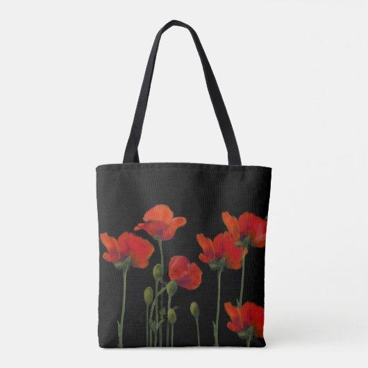 Papavers op zwart tote bag (Achterkant)