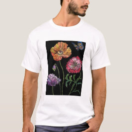 Papavers op zwarte Waterverf schilderen T-shirt