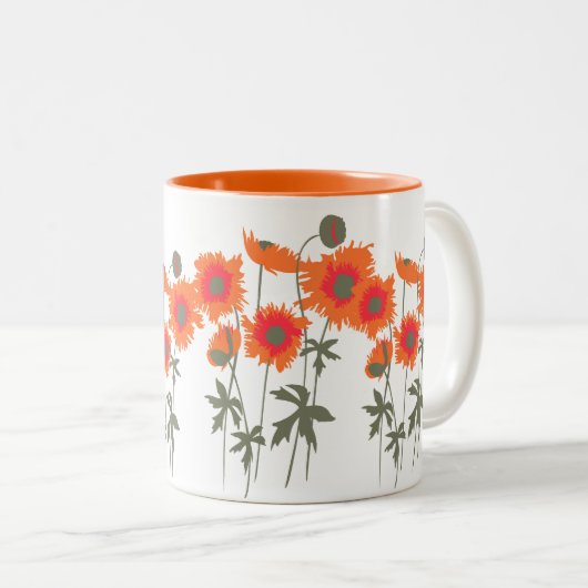 Papavers oranje en groene grafische mok (Voorkant rechts)