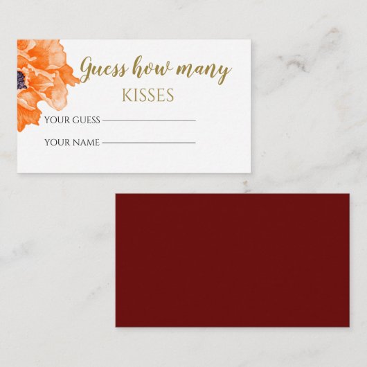 Papavers raden hoeveel kisses brudal game informatiekaartje (Voorkant / Achterkant)