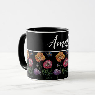 Papavers Red Shabby Chic Black Floral Flowers Mok