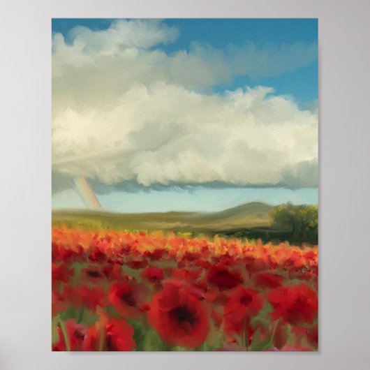 Papavers, regenboog en puffe wolken poster (Voorkant)