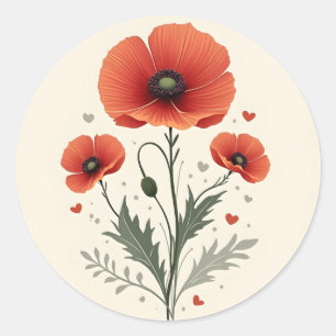 Papavers Ronde Sticker