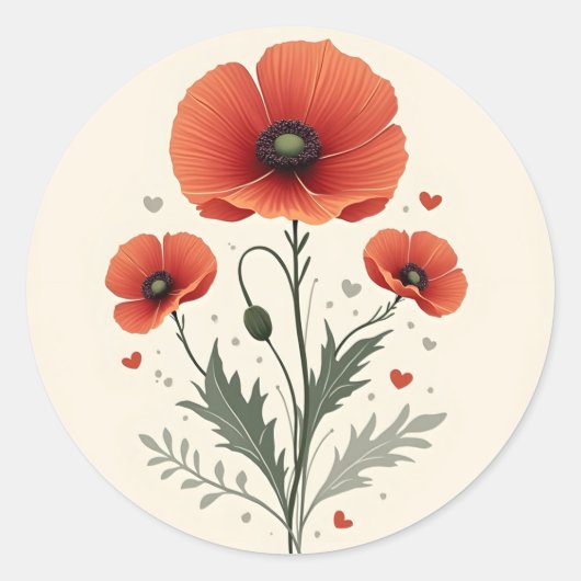 Papavers Ronde Sticker (Voorkant)