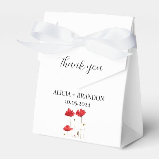 Papavers Rood Bloemen Elegante Moderne Bruiloft Bedankdoosjes (Voorkant Zijde)