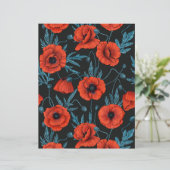 Papavers, rood en blauw op zwart (Staand voorkant)