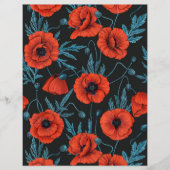 Papavers, rood en blauw op zwart (Voorkant)