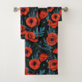 Papavers, rood en blauw op zwart bad handdoek (Insitu)