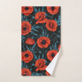Papavers, rood en blauw op zwart bad handdoek (Handdoek)