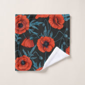 Papavers, rood en blauw op zwart bad handdoek (Wasdoekje)