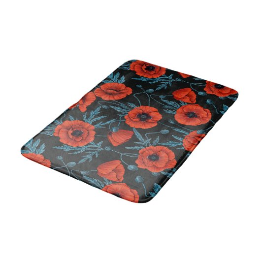 Papavers, rood en blauw op zwart badmat (Gekanteld)
