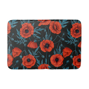 Papavers, rood en blauw op zwart badmat