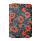 Papavers, rood en blauw op zwart badmat (Voorkant Verticaal)