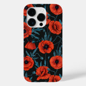 Papavers, rood en blauw op zwart Case-Mate iPhone case (Achterkant)