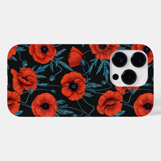 Papavers, rood en blauw op zwart Case-Mate iPhone case (Achterkant (horizontaal))