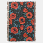 Papavers, rood en blauw op zwart deken (Voorkant Verticaal)