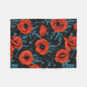 Papavers, rood en blauw op zwart fleece deken (Voorkant (Horizontaal))