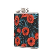 Papavers, rood en blauw op zwart heupfles (Links)