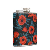 Papavers, rood en blauw op zwart heupfles (Rechts)