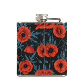 Papavers, rood en blauw op zwart heupfles (Achterkant)