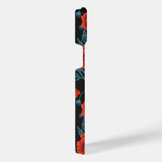 Papavers, rood en blauw op zwart iPhone hoesje (Rechterkant)