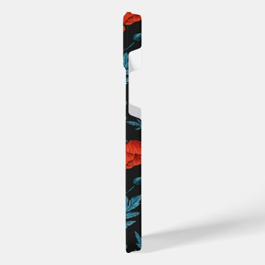 Papavers, rood en blauw op zwart iPhone hoesje (Linkerkant)